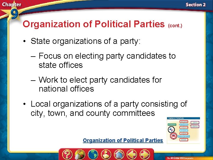 Organization of Political Parties (cont. ) • State organizations of a party: – Focus
