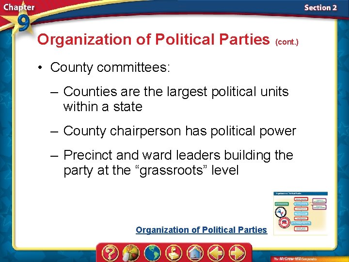 Organization of Political Parties (cont. ) • County committees: – Counties are the largest