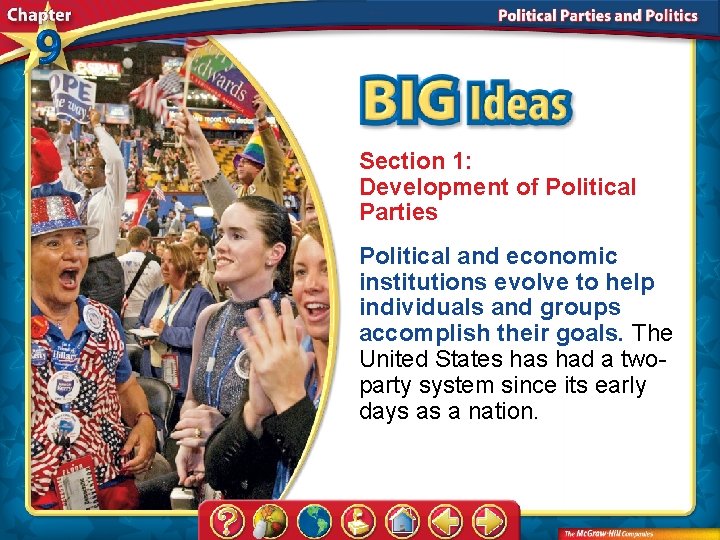 Section 1: Development of Political Parties Political and economic institutions evolve to help individuals