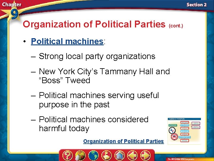 Organization of Political Parties (cont. ) • Political machines: – Strong local party organizations
