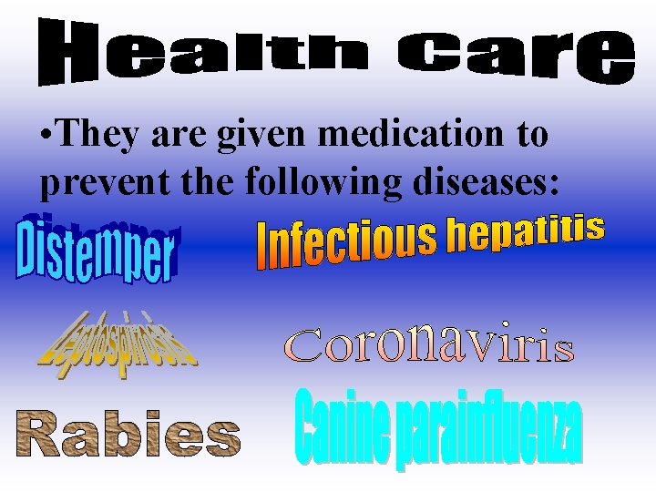  • They are given medication to prevent the following diseases: 