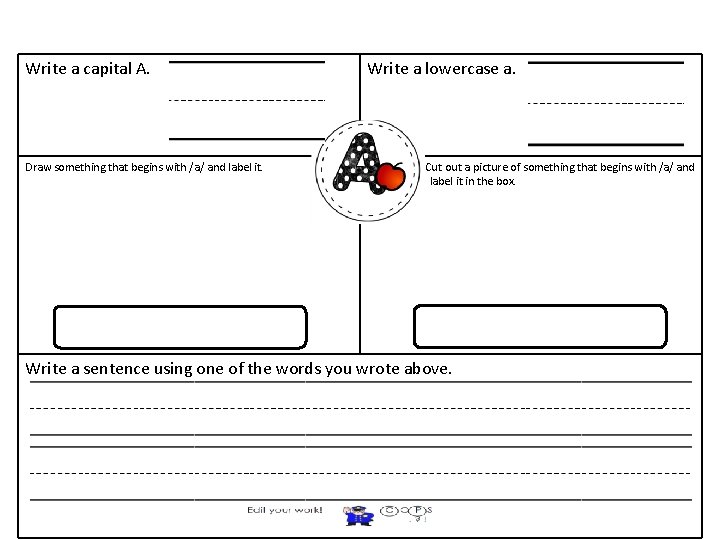 Write a capital A. Write a lowercase a. Draw something that begins with /a/