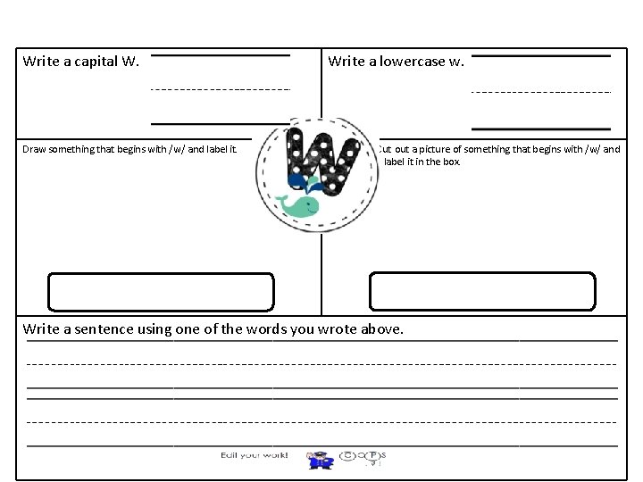 Write a capital W. Draw something that begins with /w/ and label it. Write