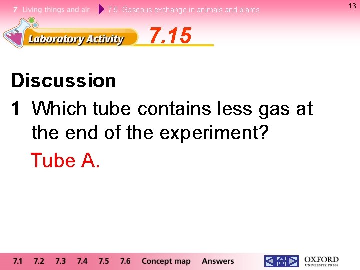 7. 5 Gaseous exchange in animals and plants 7. 15 Discussion 1 Which tube