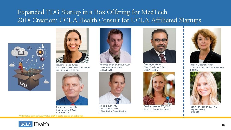Expanded TDG Startup in a Box Offering for Med. Tech 2018 Creation: UCLA Health Expanded TDG Startup in a Box Offering for Med. Tech 2018 Creation: UCLA Health