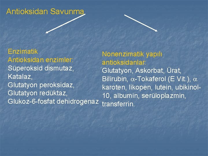 Antioksidan Savunma Enzimatik Antioksidan enzimler: Süperoksid dismutaz, Katalaz, Glutatyon peroksidaz, Glutatyon redüktaz, Glukoz-6 -fosfat Antioksidan Savunma Enzimatik Antioksidan enzimler: Süperoksid dismutaz, Katalaz, Glutatyon peroksidaz, Glutatyon redüktaz, Glukoz-6 -fosfat