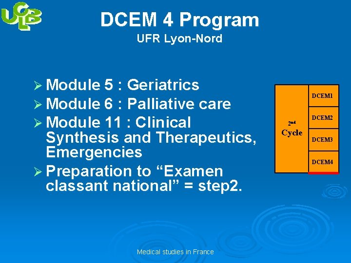 DCEM 4 Program UFR Lyon-Nord Ø Module 5 : Geriatrics Ø Module 6 :
