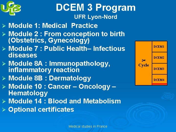 DCEM 3 Program UFR Lyon-Nord Module 1: Medical Practice Module 2 : From conception