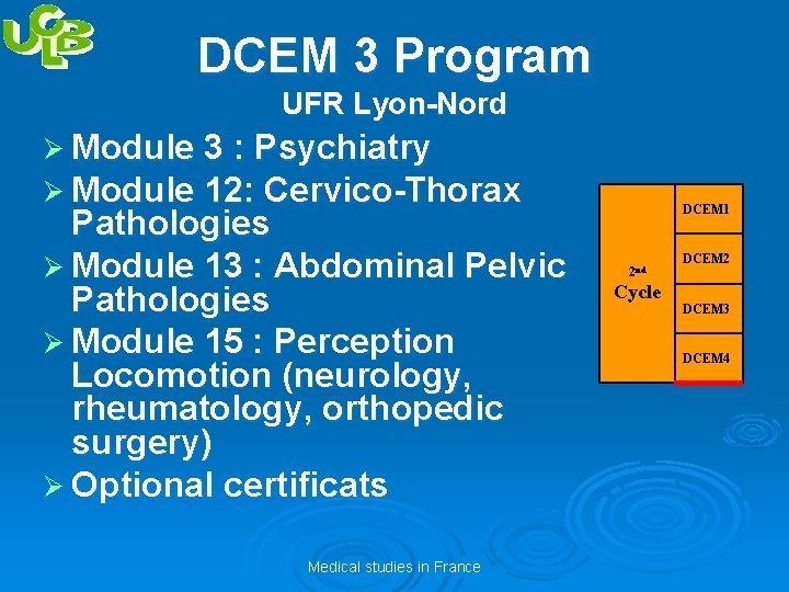 DCEM 3 Program UFR Lyon-Nord Ø Module 3 : Psychiatry Ø Module 12: Cervico-Thorax