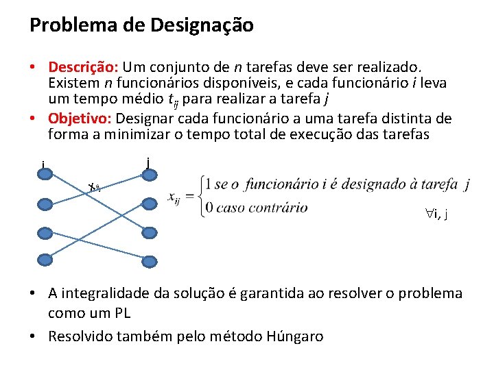 Problema de Designação • Descrição: Um conjunto de n tarefas deve ser realizado. Existem