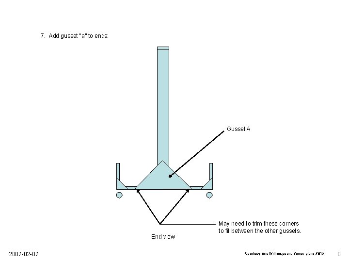 7. Add gusset “a” to ends: Gusset A End view 2007 -02 -07 May