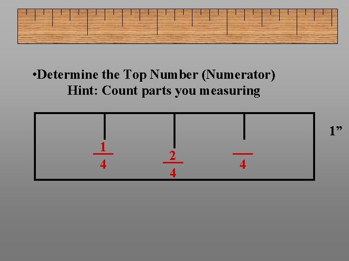  • Determine the Top Number (Numerator) Hint: Count parts you measuring 1” 1