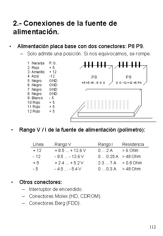 2. - Conexiones de la fuente de alimentación. • Alimentación placa base con dos