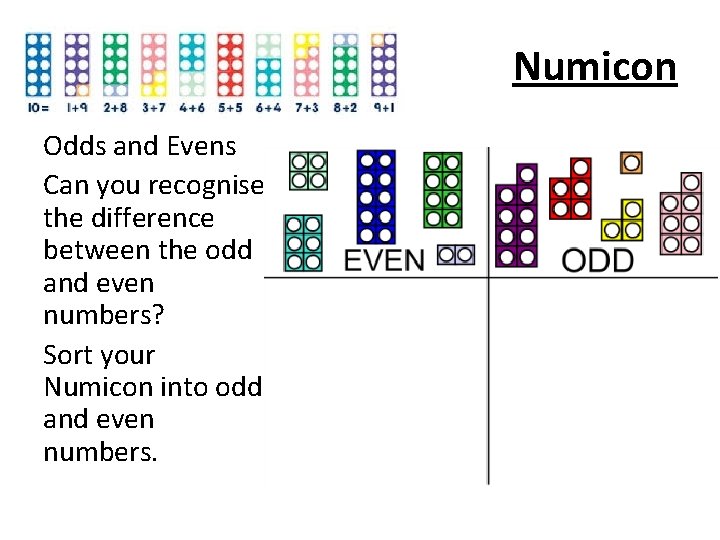 Numicon Odds and Evens Can you recognise the difference between the odd and even