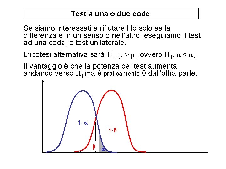 Test a una o due code Se siamo interessati a rifiutare Ho solo se Test a una o due code Se siamo interessati a rifiutare Ho solo se