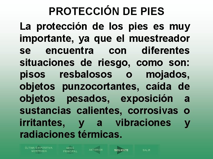 PROTECCIÓN DE PIES La protección de los pies es muy importante, ya que el