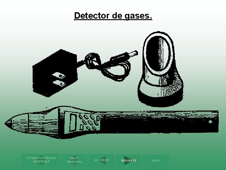 Detector de gases. ÚLTIMA DIAPOSITIVA MOSTRADA MENÚ PRINCIPAL ANTERIOR SIGUIENTE SALIR 