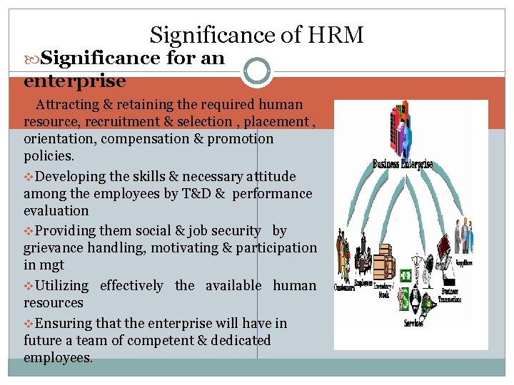 Significance of HRM Significance for an enterprise Attracting & retaining the required human resource,