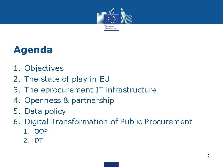 Agenda 1. 2. 3. 4. 5. 6. Objectives The state of play in EU
