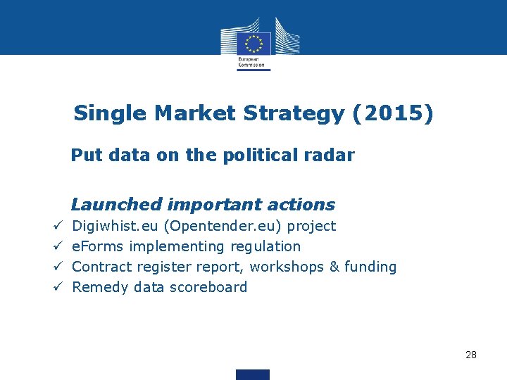 Single Market Strategy (2015) Put data on the political radar Launched important actions ü