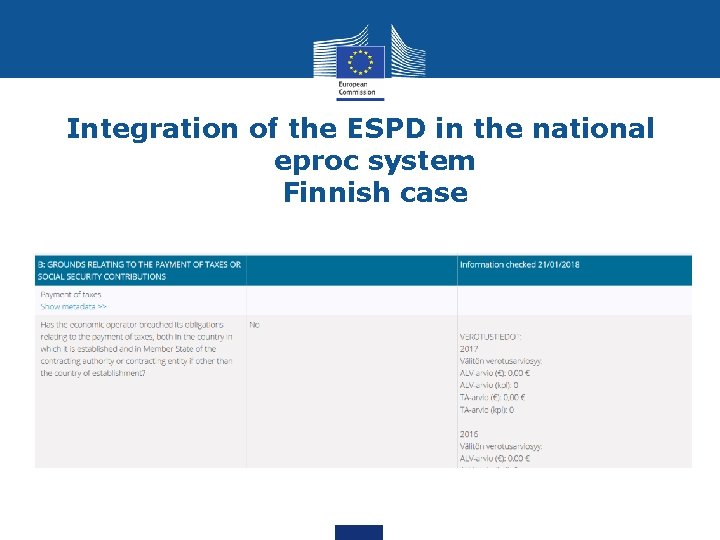 Integration of the ESPD in the national eproc system Finnish case 