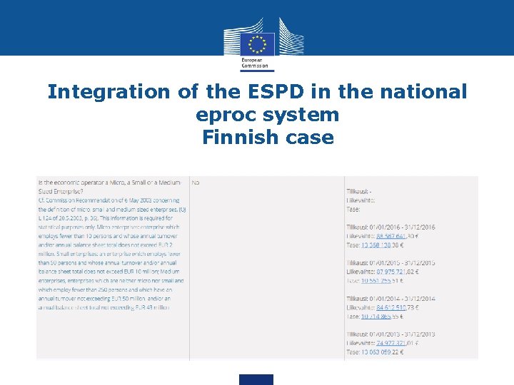 Integration of the ESPD in the national eproc system Finnish case 