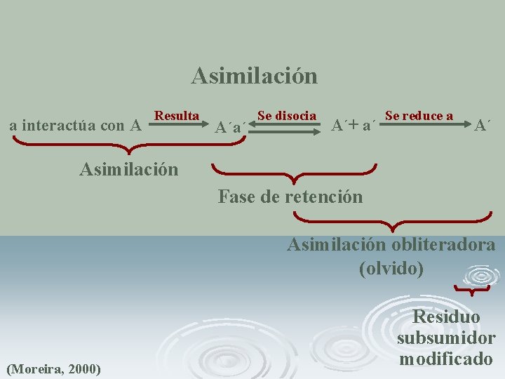 Asimilación a interactúa con A Resulta A´a´ Se disocia A´+ a´ Se reduce a