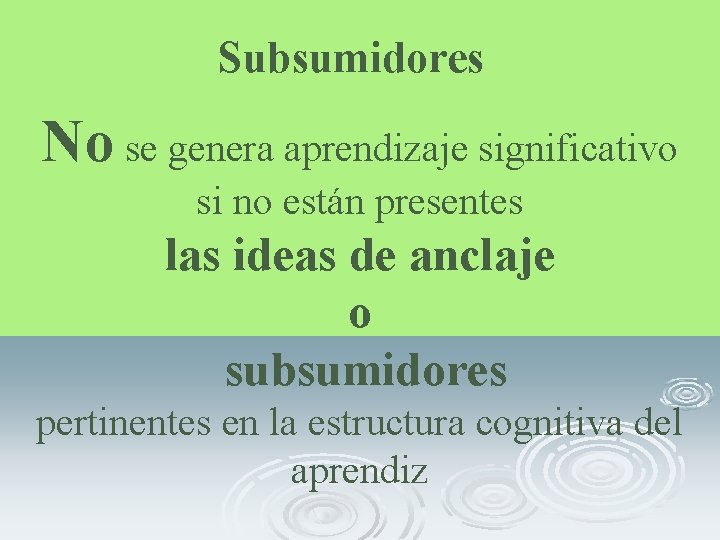 Subsumidores No se genera aprendizaje significativo si no están presentes las ideas de anclaje