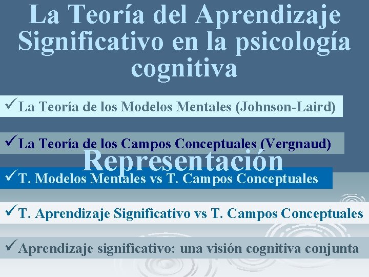 La Teoría del Aprendizaje Significativo en la psicología cognitiva üLa Teoría de los Modelos