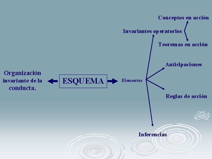 Conceptos en acción Invariantes operatorios Teoremas en acción Anticipaciones Organización invariante de la conducta.