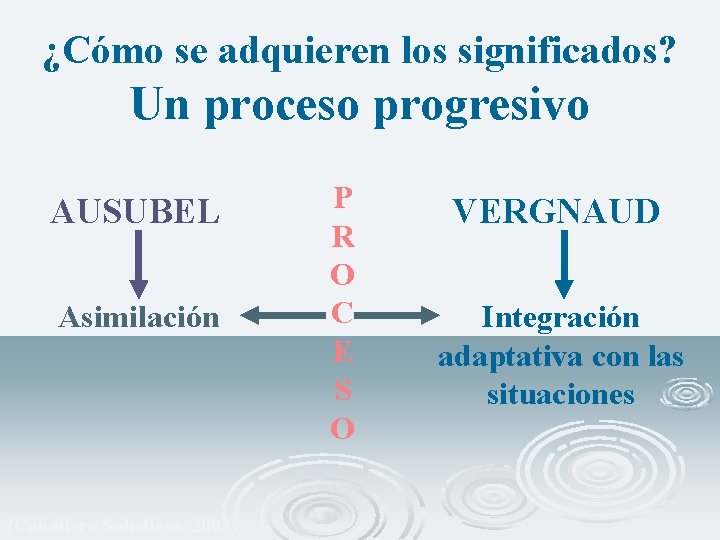 ¿Cómo se adquieren los significados? Un proceso progresivo AUSUBEL Asimilación (Caballero Sahelices, 2003) P