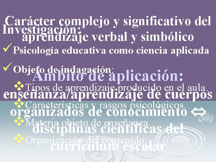 Carácter complejo y significativo del Investigación: aprendizaje verbal y simbólico üPsicología educativa como ciencia