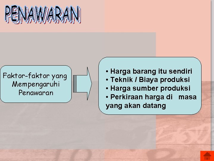 Faktor-faktor yang Mempengaruhi Penawaran • Harga barang itu sendiri • Teknik / Biaya produksi