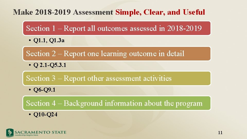 Make 2018 -2019 Assessment Simple, Clear, and Useful Section 1 – Report all outcomes