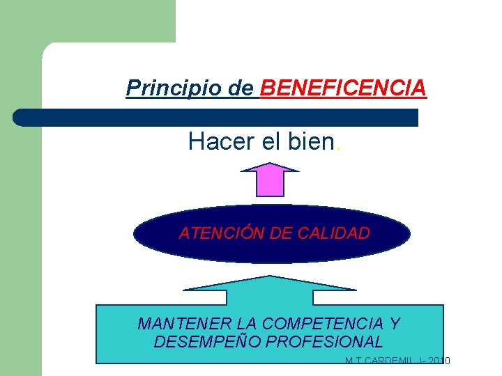 Principio de BENEFICENCIA Hacer el bien. ATENCIÓN DE CALIDAD MANTENER LA COMPETENCIA Y DESEMPEÑO