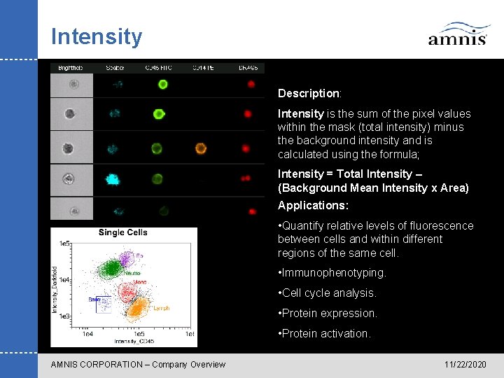 Intensity Brightfield HLA FITC Description: Intensity is the sum of the pixel values within