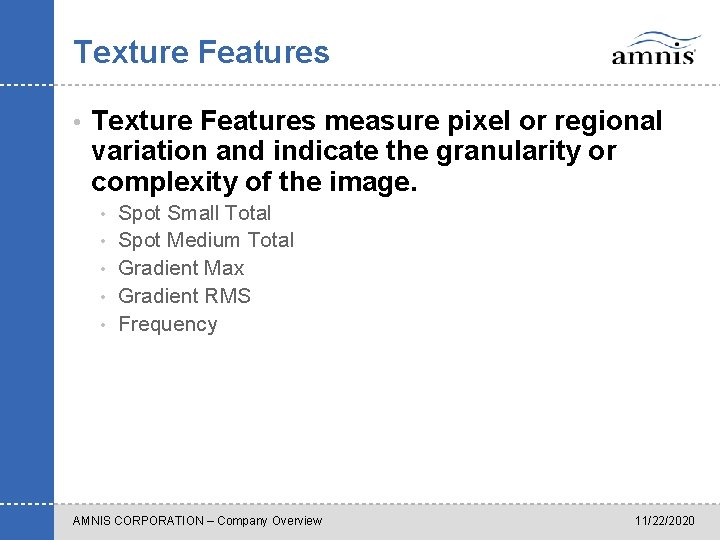 Texture Features • Texture Features measure pixel or regional variation and indicate the granularity