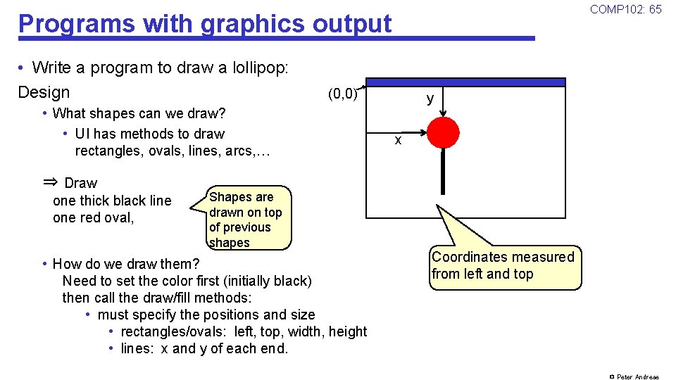 COMP 102: 65 Programs with graphics output • Write a program to draw a