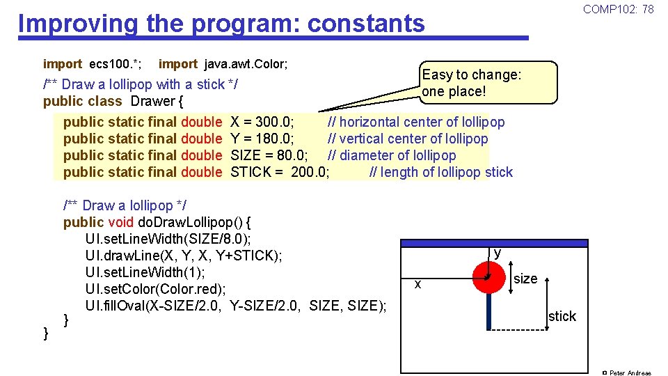 COMP 102: 78 Improving the program: constants import ecs 100. *; import java. awt.