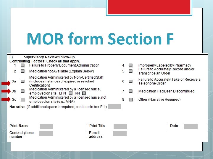 MOR form Section F 