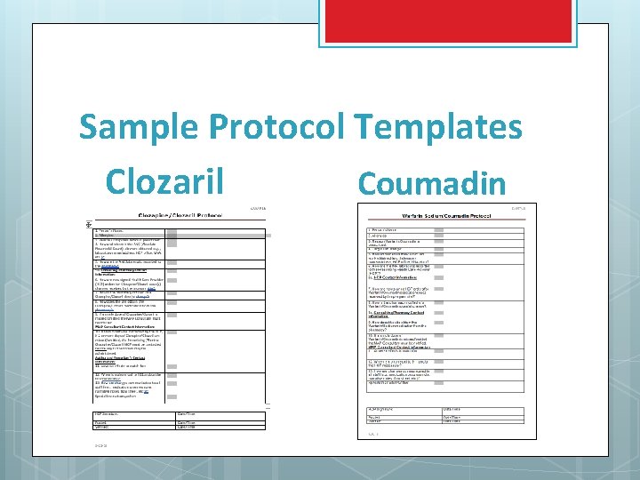Sample Protocol Templates Clozaril Coumadin 
