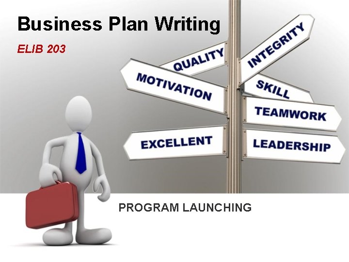 Business Plan Writing ELIB 203 PROGRAM LAUNCHING 