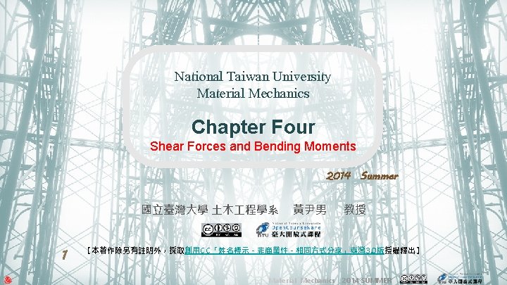 National Taiwan University Material Mechanics Chapter Four Shear Forces and Bending Moments 2014 Summer