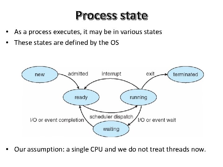 Process state • As a process executes, it may be in various states •