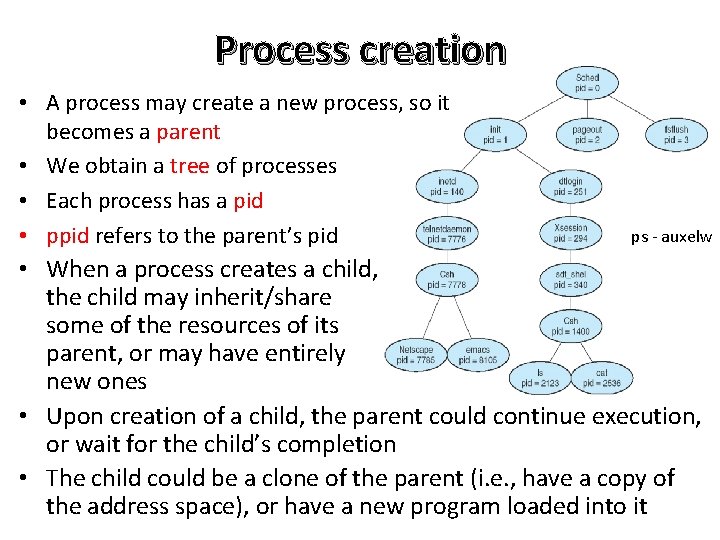 Process creation • A process may create a new process, so it becomes a