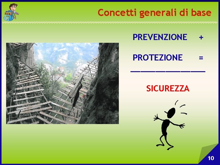 Concetti generali di base PREVENZIONE + PROTEZIONE = ________ SICUREZZA 10 