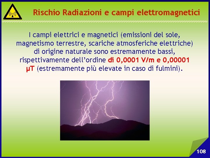 Rischio Radiazioni e campi elettromagnetici I campi elettrici e magnetici (emissioni del sole, magnetismo