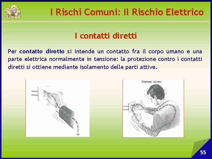 I Rischi Comuni: Il Rischio Elettrico I contatti diretti Per contatto diretto si intende