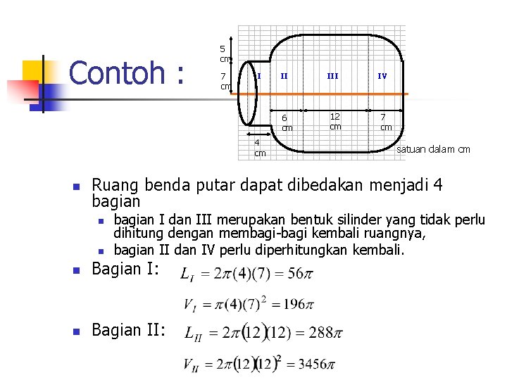 Contoh : 5 cm 7 cm I II 6 cm 4 cm n III