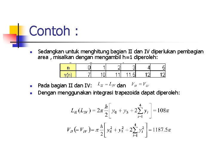 Contoh : n n n Sedangkan untuk menghitung bagian II dan IV diperlukan pembagian Contoh : n n n Sedangkan untuk menghitung bagian II dan IV diperlukan pembagian